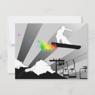 Convite snowboard : trilha de pó arco-íris