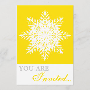 Convite Snowflake - amarelo, casamento no inverno branco
