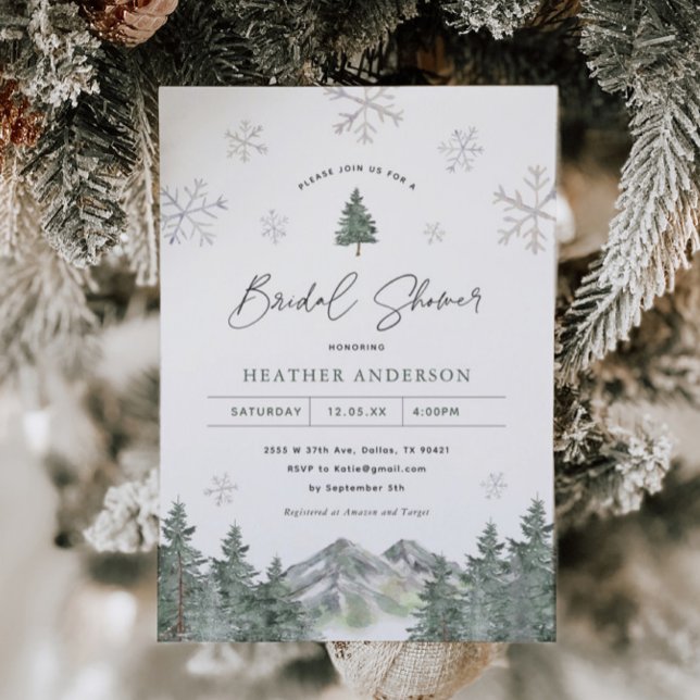 Convite Snowflake Pine Winter Bridal Shower Invitation (Criador carregado)