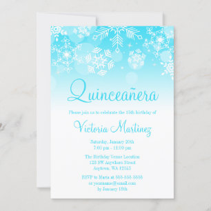 Convite Snowflake Teal White Winter Wonderland Quinceanera