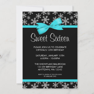Convite Snowflakes Arco Teal Winter Wonderland Sweet 16