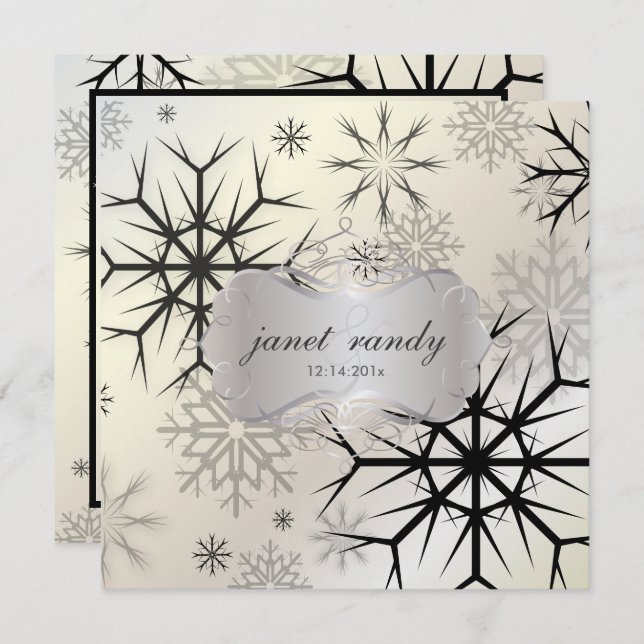 Convite SNOWFLAKES/CASAMENTO NO INVERNO PRETOS PixDezines (Frente/Verso)