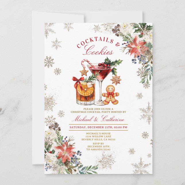 Convite Snowflakes Cookies & Cocktails Cozy Rustic  (Frente)