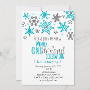 Convite Snowflakes ONEderland Birthday Invitation-Aqua