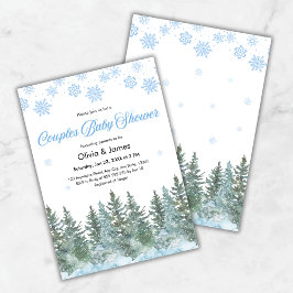Convite Snowflakes Pine Trees Winter Couples Baby Shower
