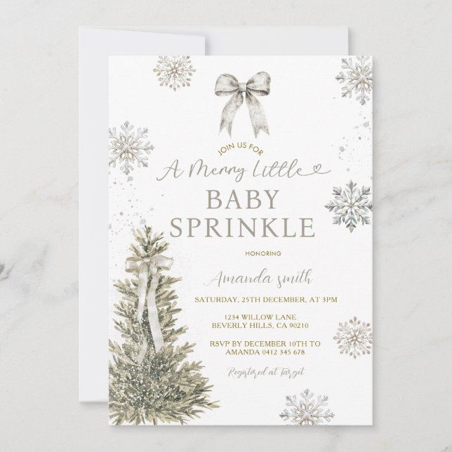 Convite Snowflakes Silver Baby Sprinkle Invite (Frente)