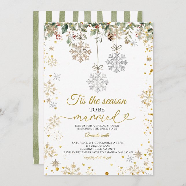 Convite Snowflakes Tis The Season to Be Married Bridal  (Frente/Verso)