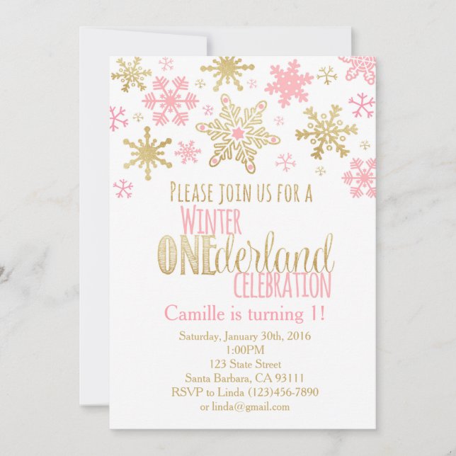 Convite Snowflakes Winter ONE derland Birthday Invitation (Frente)