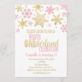 Convite Snowflakes Winter ONE derland Birthday Invitation