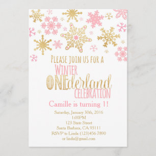 Convite Snowflakes Winter ONE derland Birthday Invitation