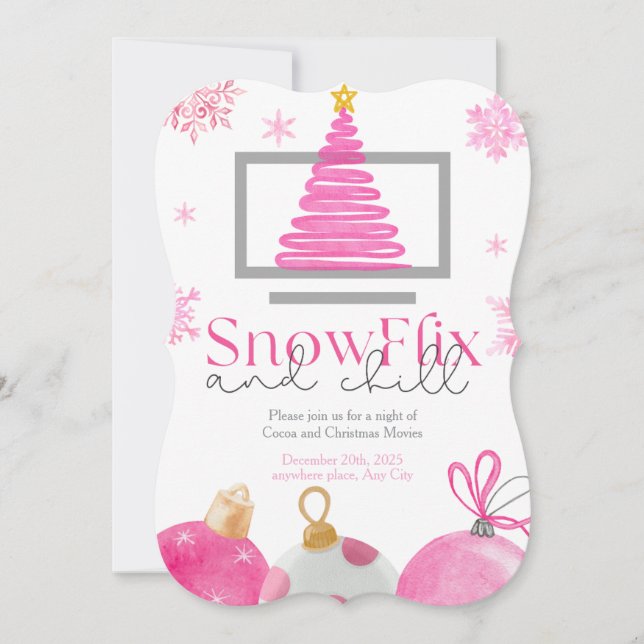 Convite SnowFlix and Chill Christmas Movie Invitation (Frente)