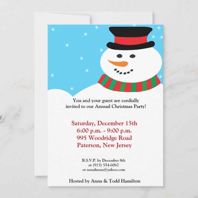 Convite Snowman 5x7 (Frente)
