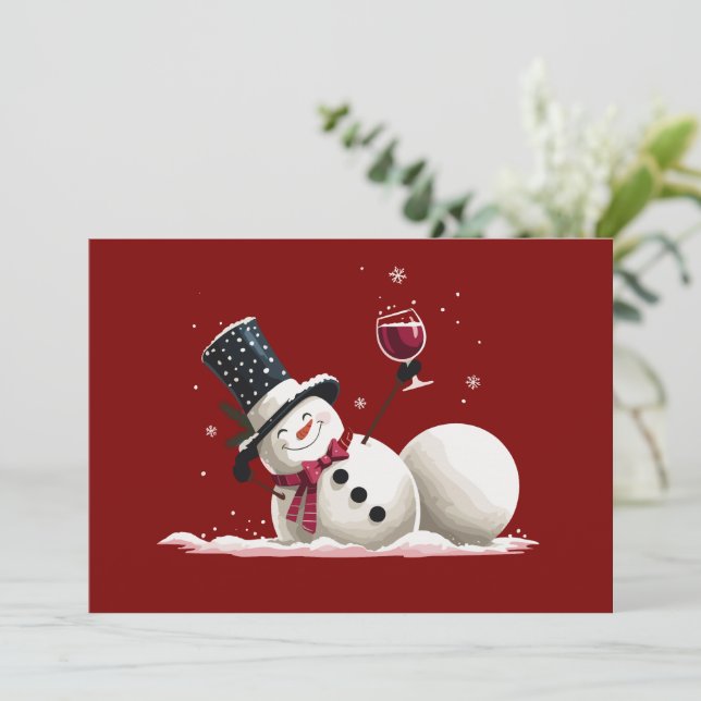 Convite Snowman Com Natal De Vinho Feriado De Natal (Em pé/Frente)
