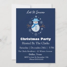 Convite Snowman Snowflake Dark Blue Christmas Party