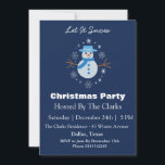Convite Snowman Snowflake Dark Blue Christmas Party<br><div class="desc">Este é um convite de festas de Natal personalizado com bonitinho bonitinho vestido de azul e flocos de neve ao seu redor. o fundo do convite tem um belo padrão com homens de neve e árvores de Natal. Você pode personalizar este cartão e torná-lo seu,  clicando no botão personalizar</div>
