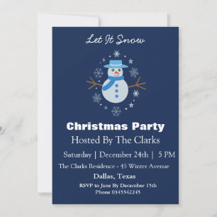 Convite Snowman Snowflake Dark Blue Christmas Party