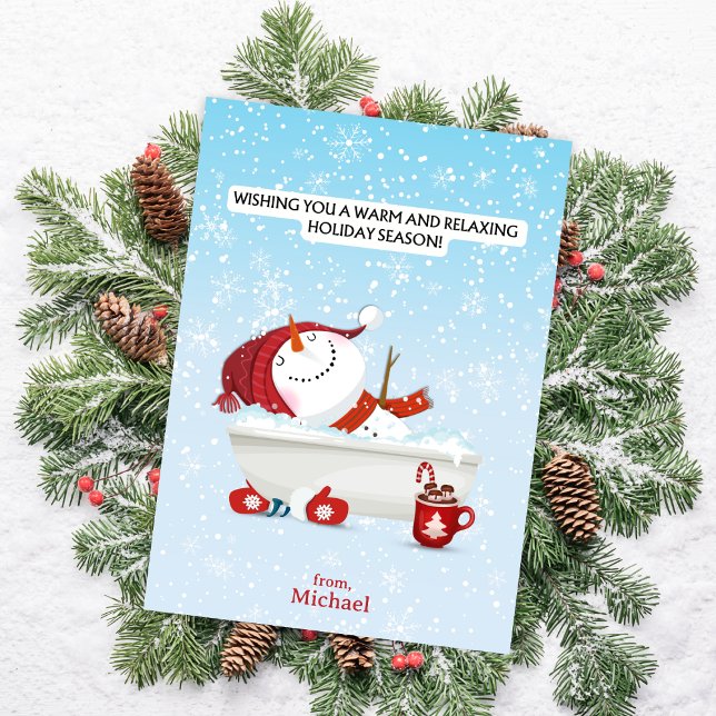 Convite Snowman Soaking Christmas Card (Pair this fun Christmas card with a mug or Starbucks gift card and warm up someone's holiday season.)