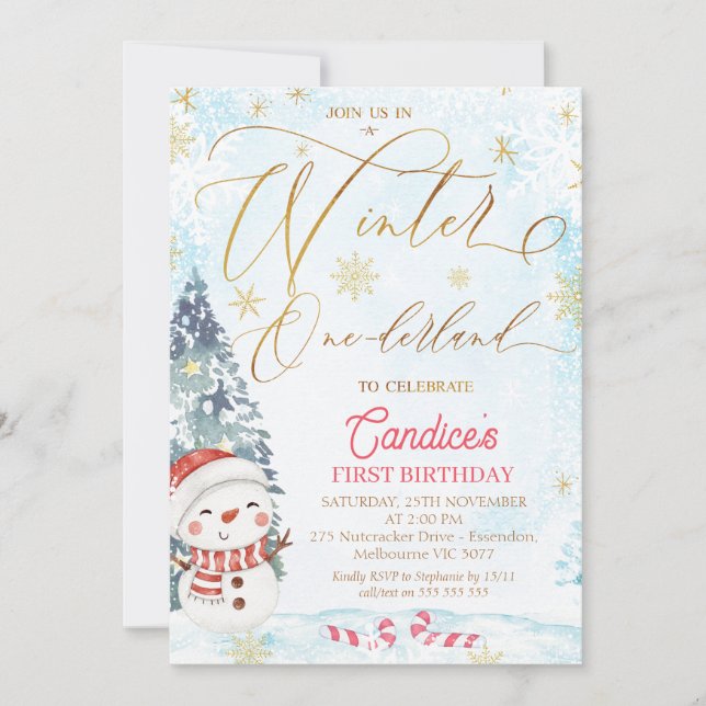 Convite Snowman Winter One derland Birthday Invitation (Frente)