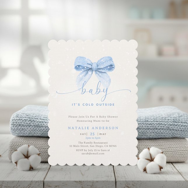 Convite Snowy Blue Coquette It's Cold Outside Baby Shower (Snowy Blue Coquette It's Cold Outside Baby Shower Invitation)
