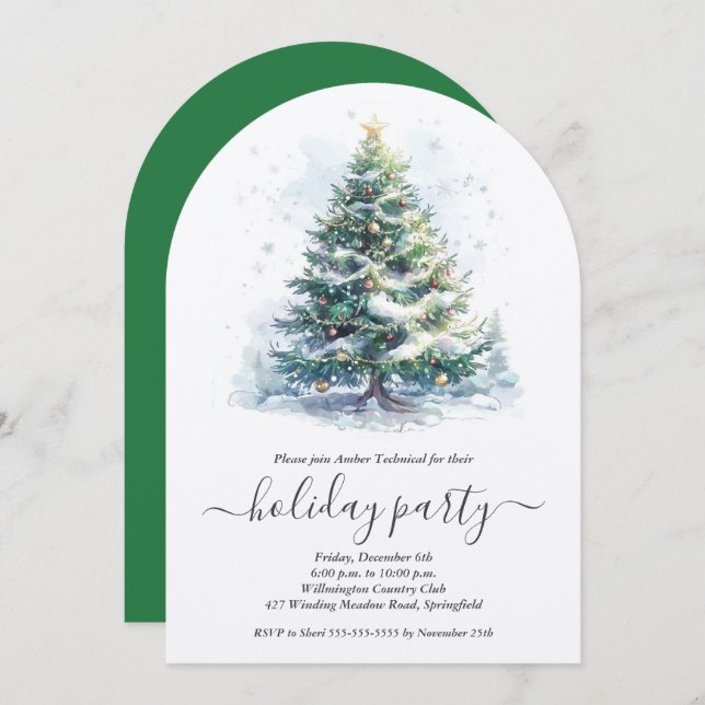 Convite Snowy Christmas Tree Holiday Party (Frente/Verso)