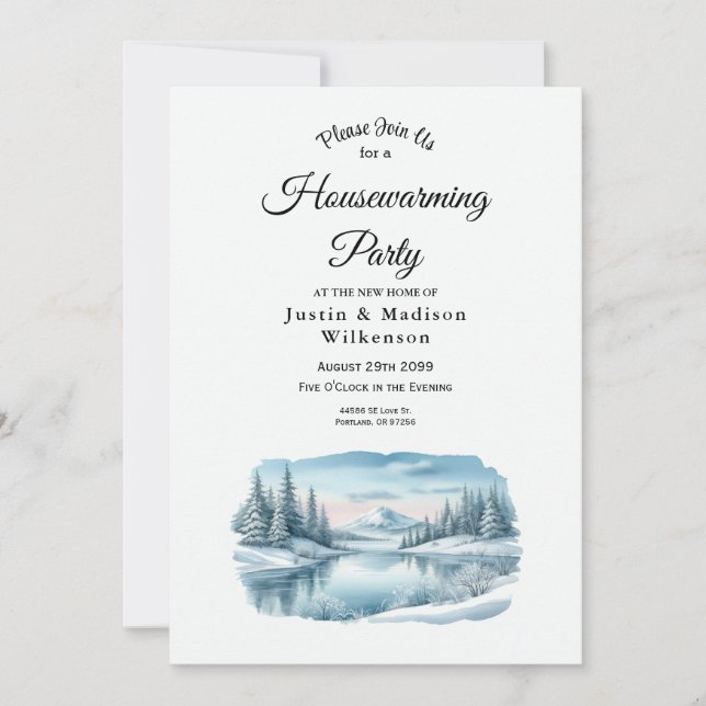 Convite Snowy Mountain Winter Lake House Party (Frente)