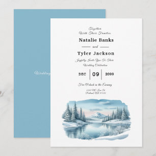 Convite Snowy Mountain Winter Lake Wedding