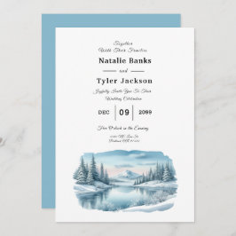 Convite Snowy Mountain Winter Lake Wedding