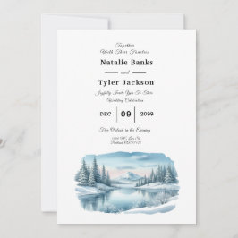 Convite Snowy Mountain Winter Lake Wedding