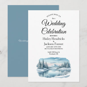 Convite Snowy Mountain Winter Lake Wedding