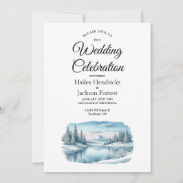 Convite Snowy Mountain Winter Lake Wedding