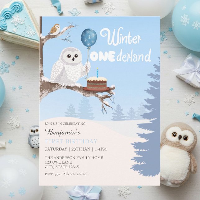 Convite Snowy Owl Winter Onederland Birthday  (Criador carregado)