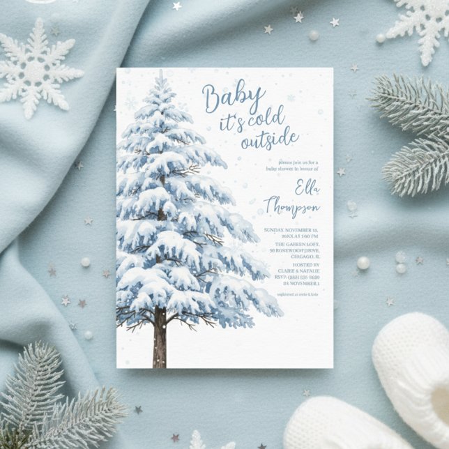 Convite Snowy Pine Winter Snowflakes Landscape Baby Shower (Snowy Pine Winter Snowflakes Landscape Baby Shower Invitation)