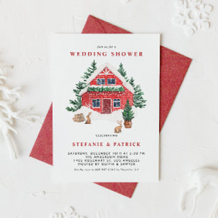 Convite Snowy Red Cottage Forest Casamento no inverno Show