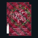 Convite Snowy Winter Red Floral Wreath Flannel Natal<br><div class="desc">Este convite de festas de Natal virtual, rústico e festivo, é perfeito para as férias deste ano. Apresenta poinsetos vermelhos e verdes, pintados manualmente, flores, bagas ocas, e coroa de mariposa sobre a queda de neve e xadrez/flanela vermelho e preto vermelho e vermelho-lenhoso. A parte de trás do cartão também...</div>
