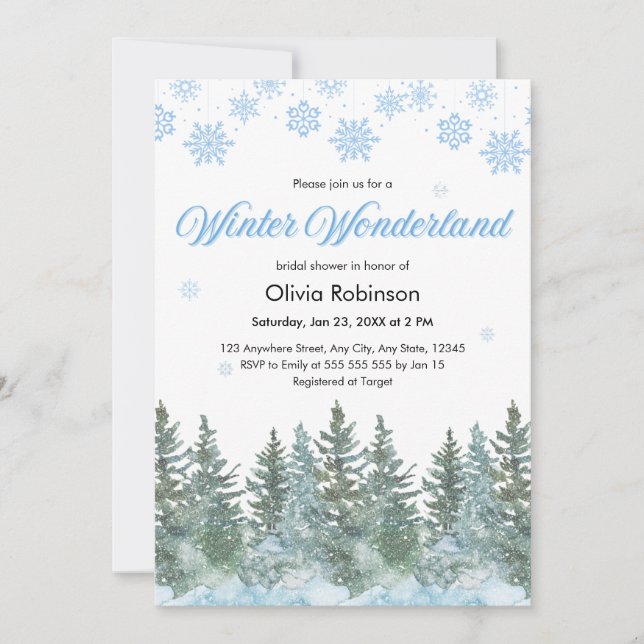 Convite Snowy Winter Wonderland Snowflakes Bridal Shower  (Frente)