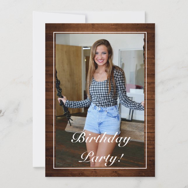 Convite Snowy Wood & Forest Country Pine Foto Aniversário (Verso)