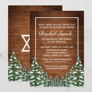 Convite Snowy Wood & Forest Rural Pine Bar Bat Mitzvah