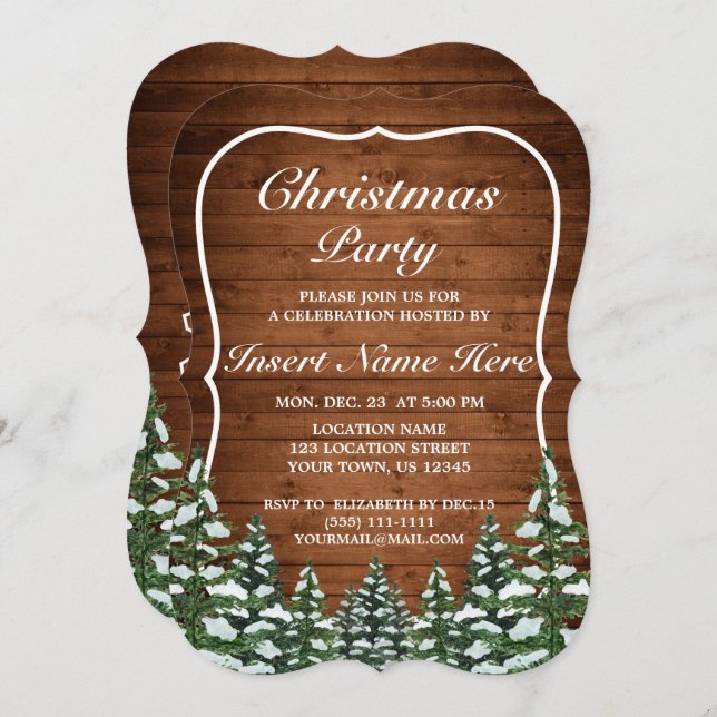 Convite Snowy Wood Forest Rural Pine Feliz Festa de Natal (Frente/Verso)