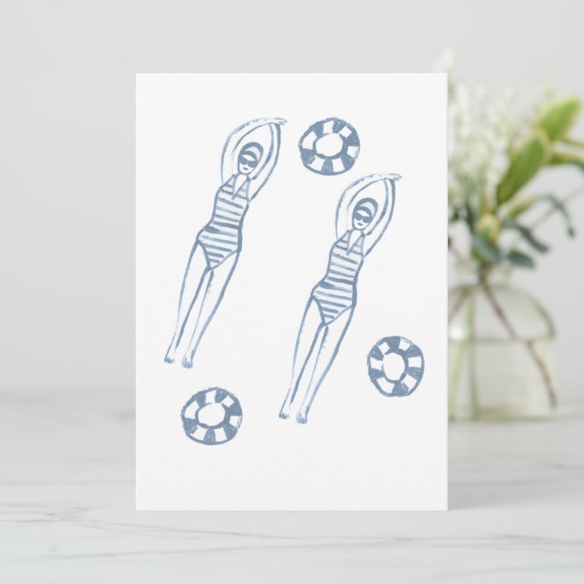 Convite Snychro Artista Swimmers Blue Illustration (Em pé/Frente)