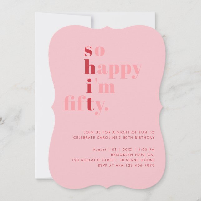 Convite So Happy I'm Fifty | Pink Red Modern Birthday (Frente)