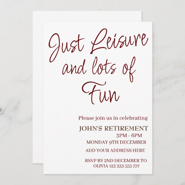 Convite Só lazer e diversão, Retirada Engraçada (Frente/Verso)