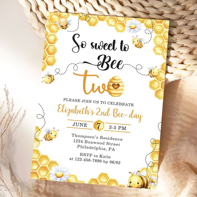 Convite So Sweet To Bee 2nd Birthday Invitation (Criador carregado)