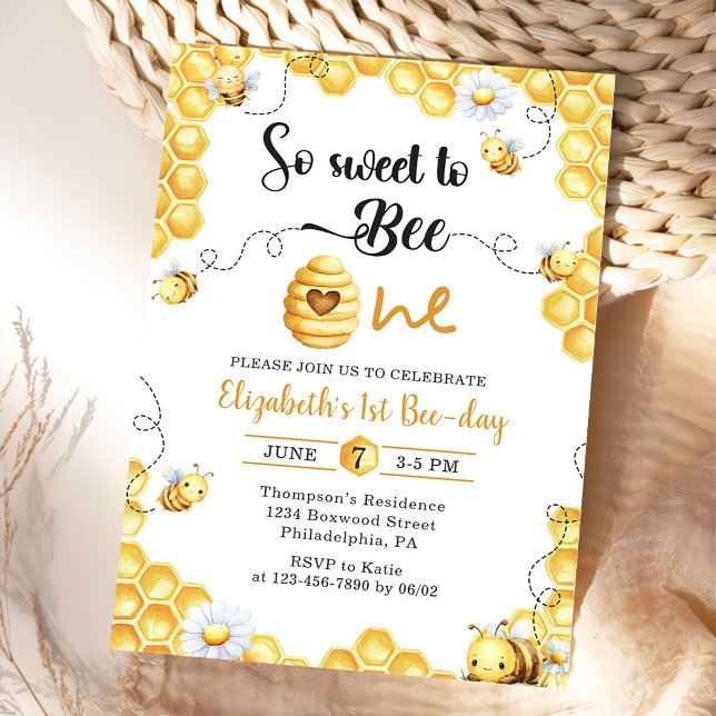 Convite So Sweet To Bee first Birthday Invitation (Criador carregado)