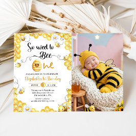 Convite So Sweet To Bee first Birthday Photo Invitation