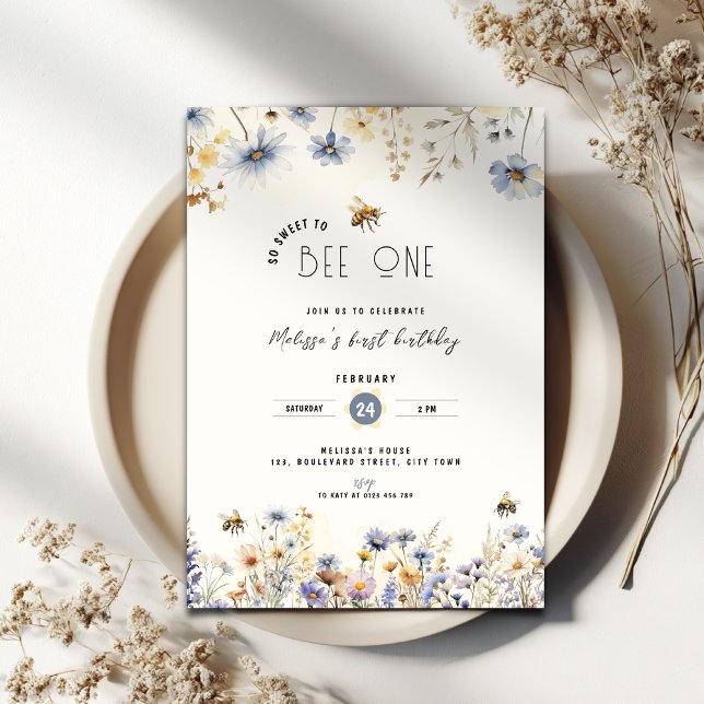 Convite So Sweet To Bee One - Floral 1st Birthday (Bee One Birthday invitation)