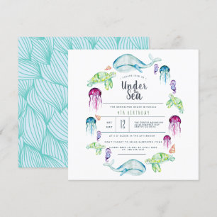 Convite Sob a aguarela do bicho do oceano do aniversário 