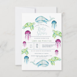 Convite Sob A Aquarela Dos Animais Do Oceano Chá de fralda