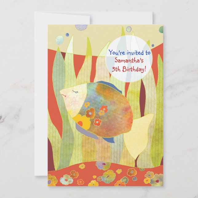 Convite Sob a Festa de aniversário de peixes de flores mar (Frente)