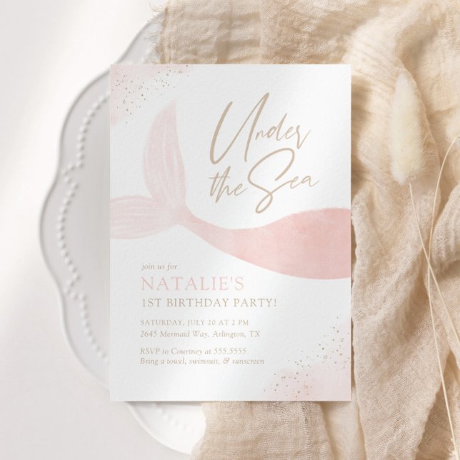 Convite Sob a Festa de aniversário de Sereia Rosa-Rosa (Criador carregado)