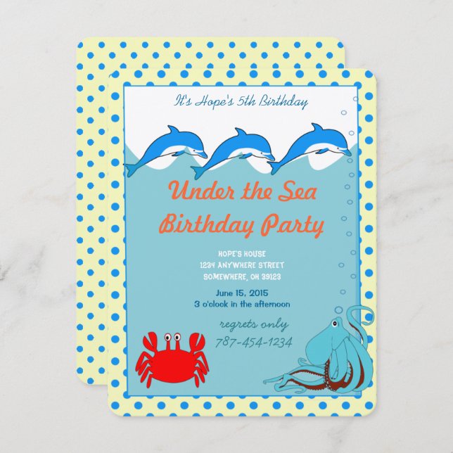 Convite Sob a Festa de aniversário do caranguejo de polvo- (Frente/Verso)